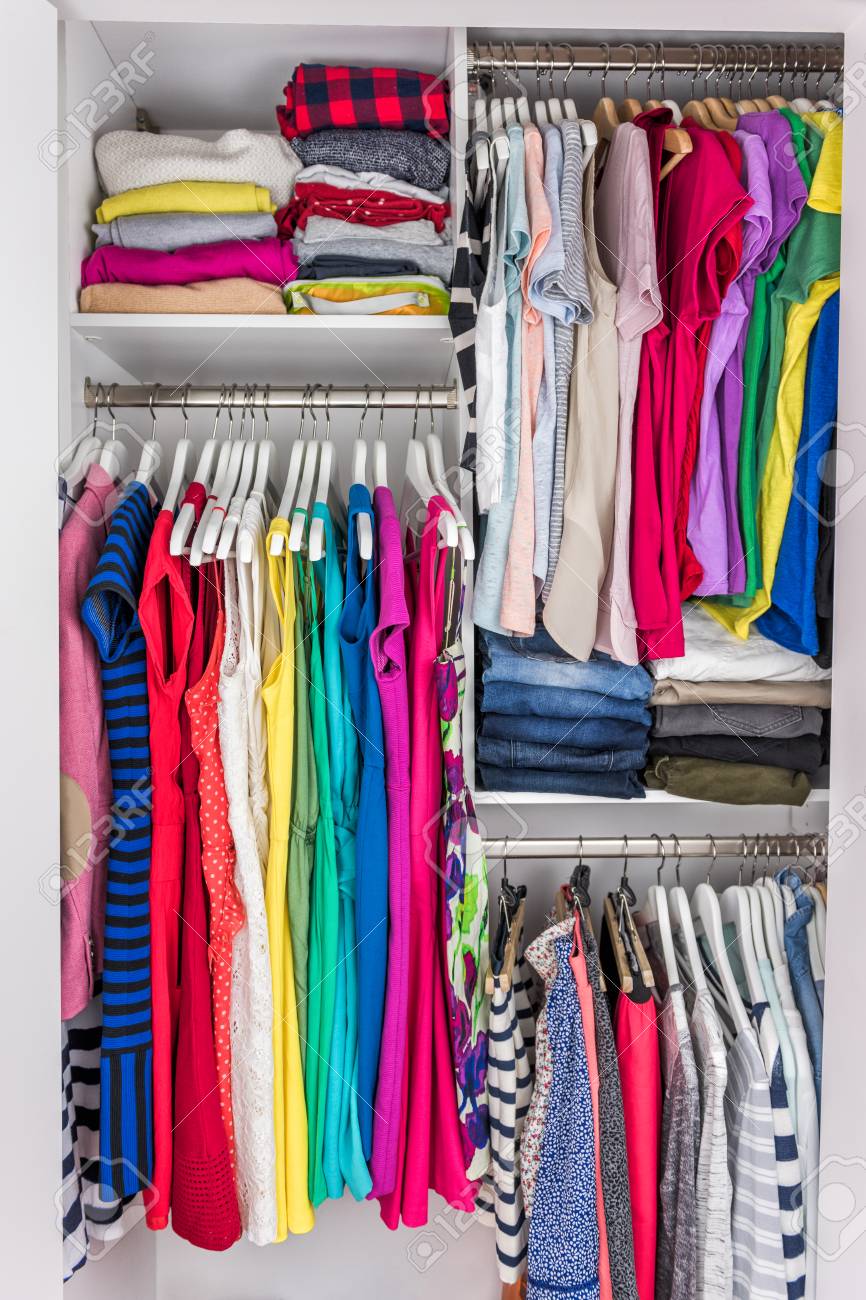 Home Closet Organized Walk In Bedroom Wardrobe Of Women Fashion