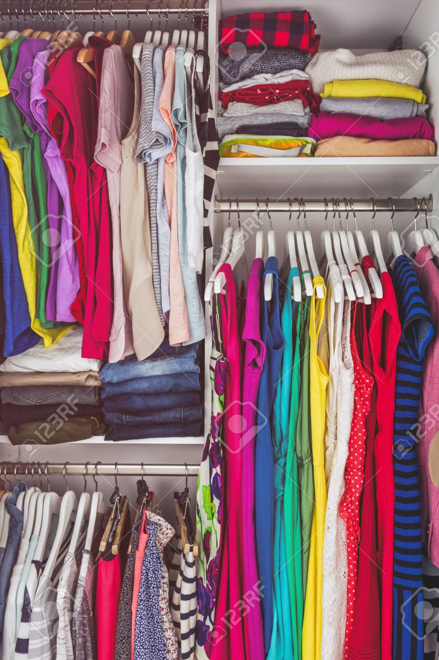 Home Closet Bedroom Clean Wardrobe Of Women Fashion Clothing