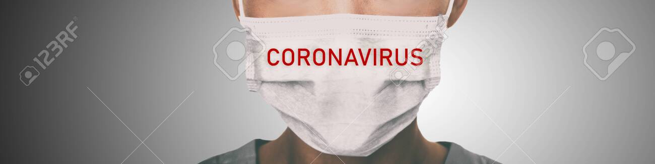 Coronavirus prevention panoramic banner doctor wearing surgical face mask against coronavirus. Panorama of medical staff people. - 140505762 Coronavirus prevention panoramic banner doctor wearing surgical face mask against coronavirus. Panorama of medical staff people. - 140505762