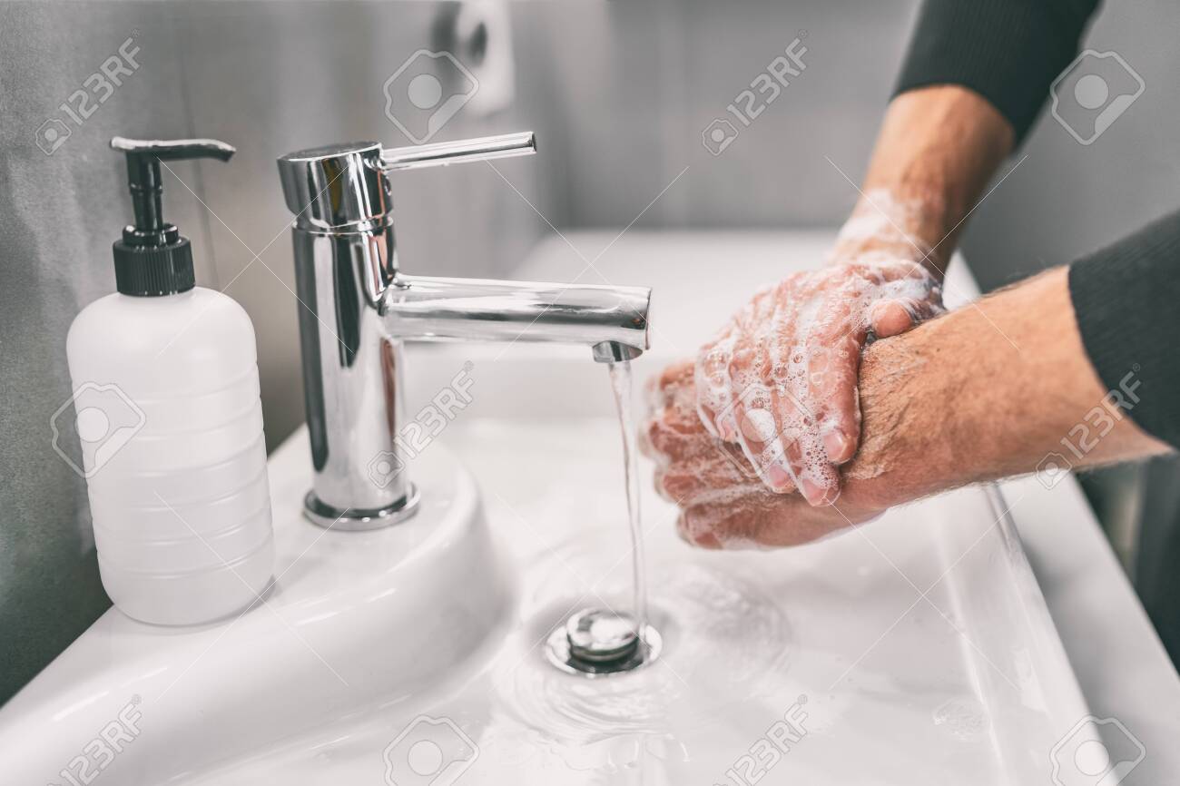 Washing hands rubbing with soap for virus prevention - 141626852 Washing hands rubbing with soap for virus prevention - 141626852