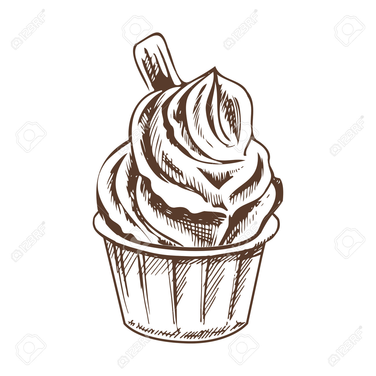 A Hand-drawn Sketch Of Frozen Yogurt Or Soft Ice Cream In A Cup. Vintage  Illustration. Element For The Design Of Labels, Packaging And Postcards.  Royalty Free SVG, Cliparts, Vectors, and Stock Illustration.