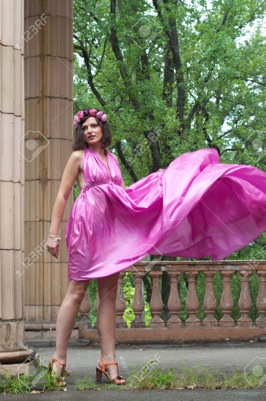 Model Wearing Pink Dress