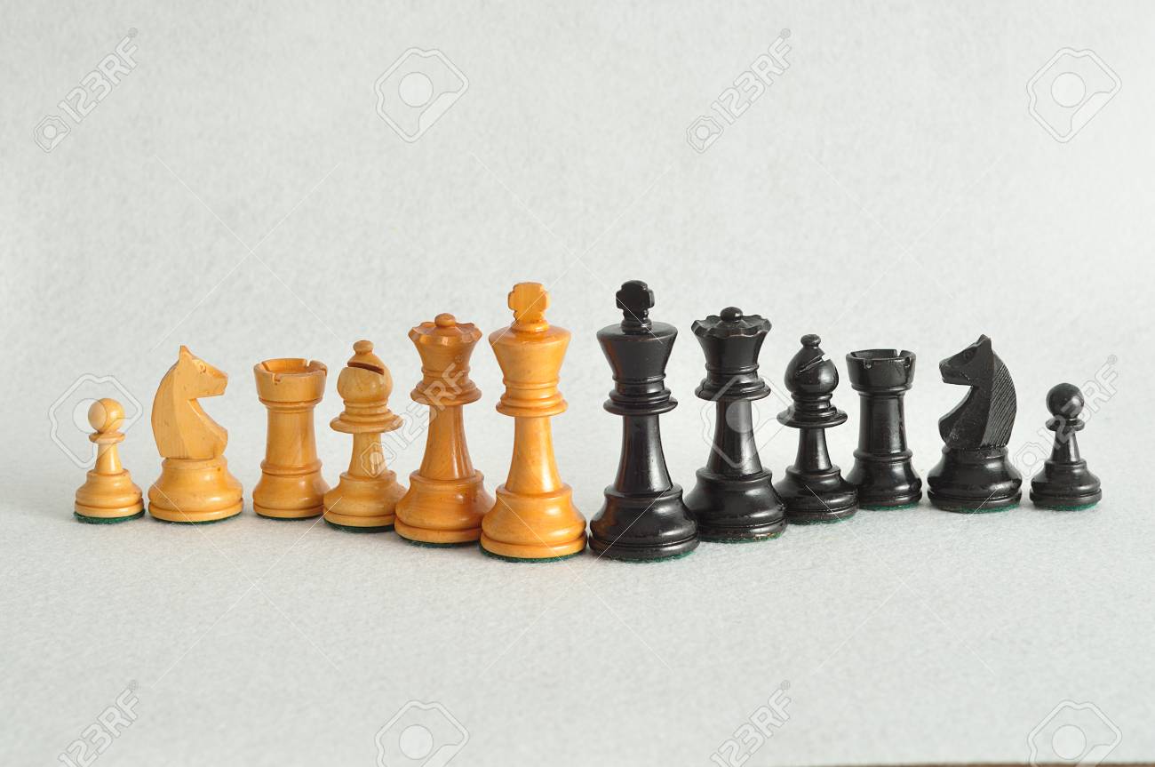 the different chess pieces isolated on a white background stock