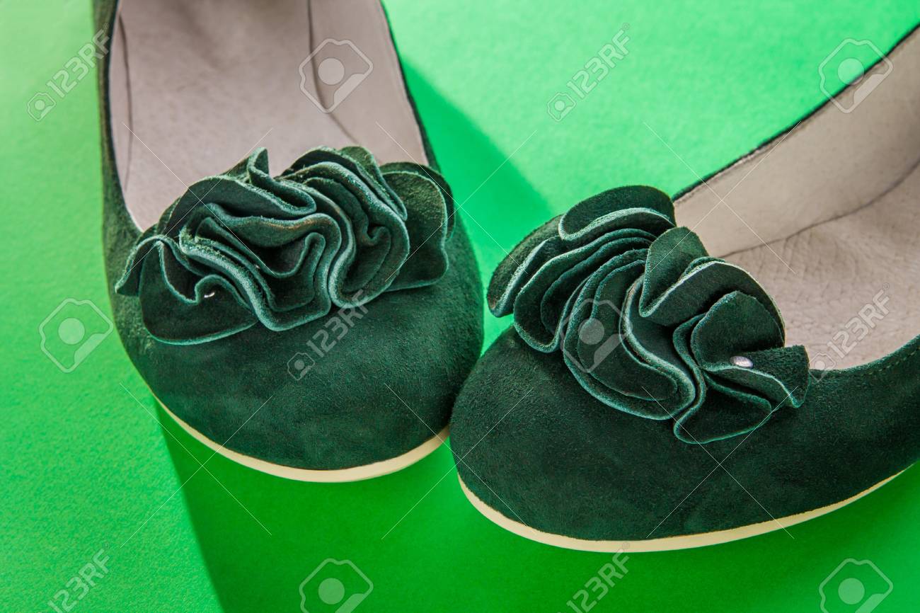 green suede flats