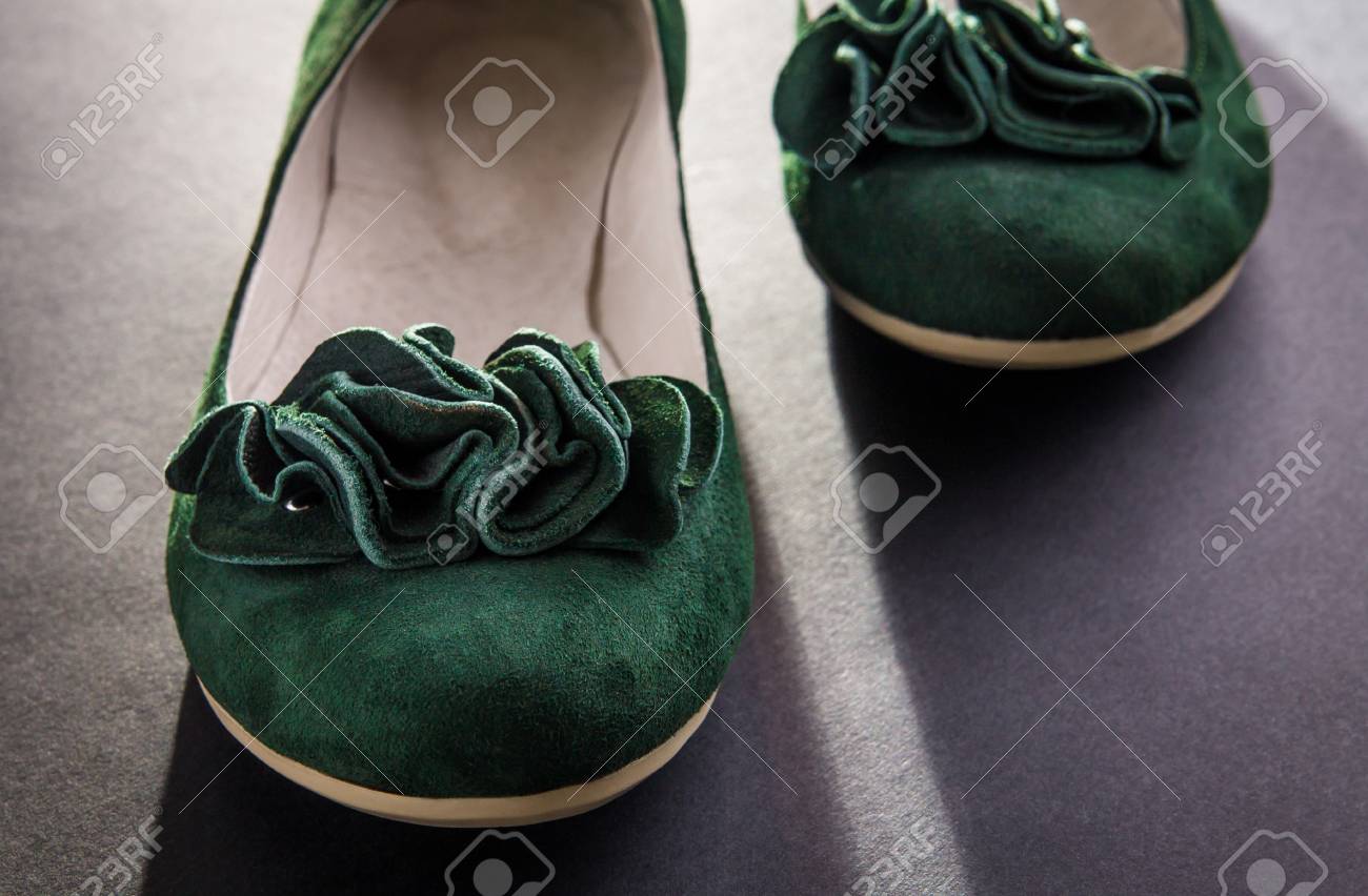 green suede flats