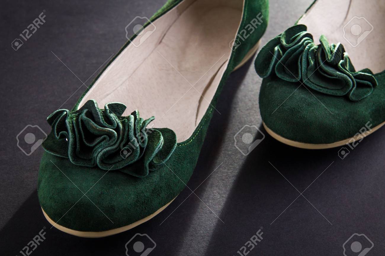 green suede flats