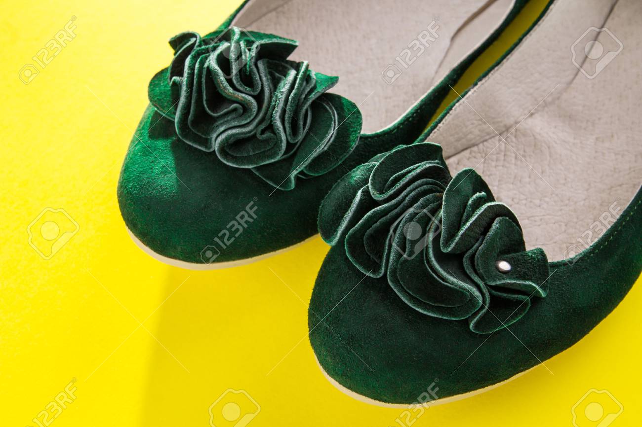 green suede flats