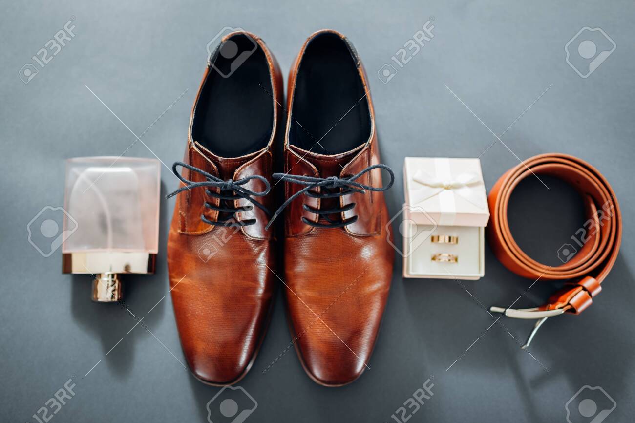 Groom S Wedding Day Accessories Brown Leather Shoes Belt