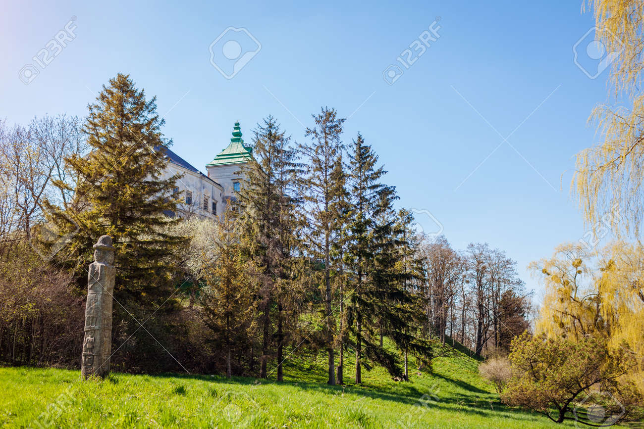 View of Olesko Castle from spring garden. Ancient architecture, landmarks, places of interest in Western Ukraine. Traveling in Lviv region - 168610429 View of Olesko Castle from spring garden. Ancient architecture, landmarks, places of interest in Western Ukraine. Traveling in Lviv region - 168610429