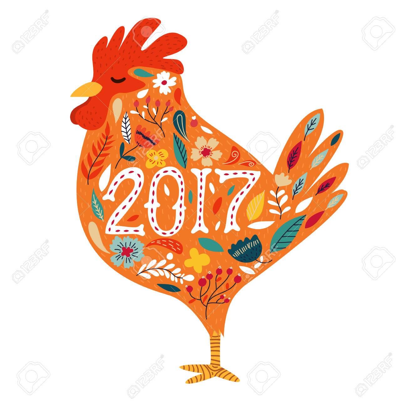 Poster Colorido De Um Galo Isolado No Fundo Branco Bom Para Impressoes Capas Cartazes Cartoes Design De Presente Cartao De Feliz Ano Novo Chines De 2017 Ilustraciones Vectoriales Clip Art Vectorizado Libre