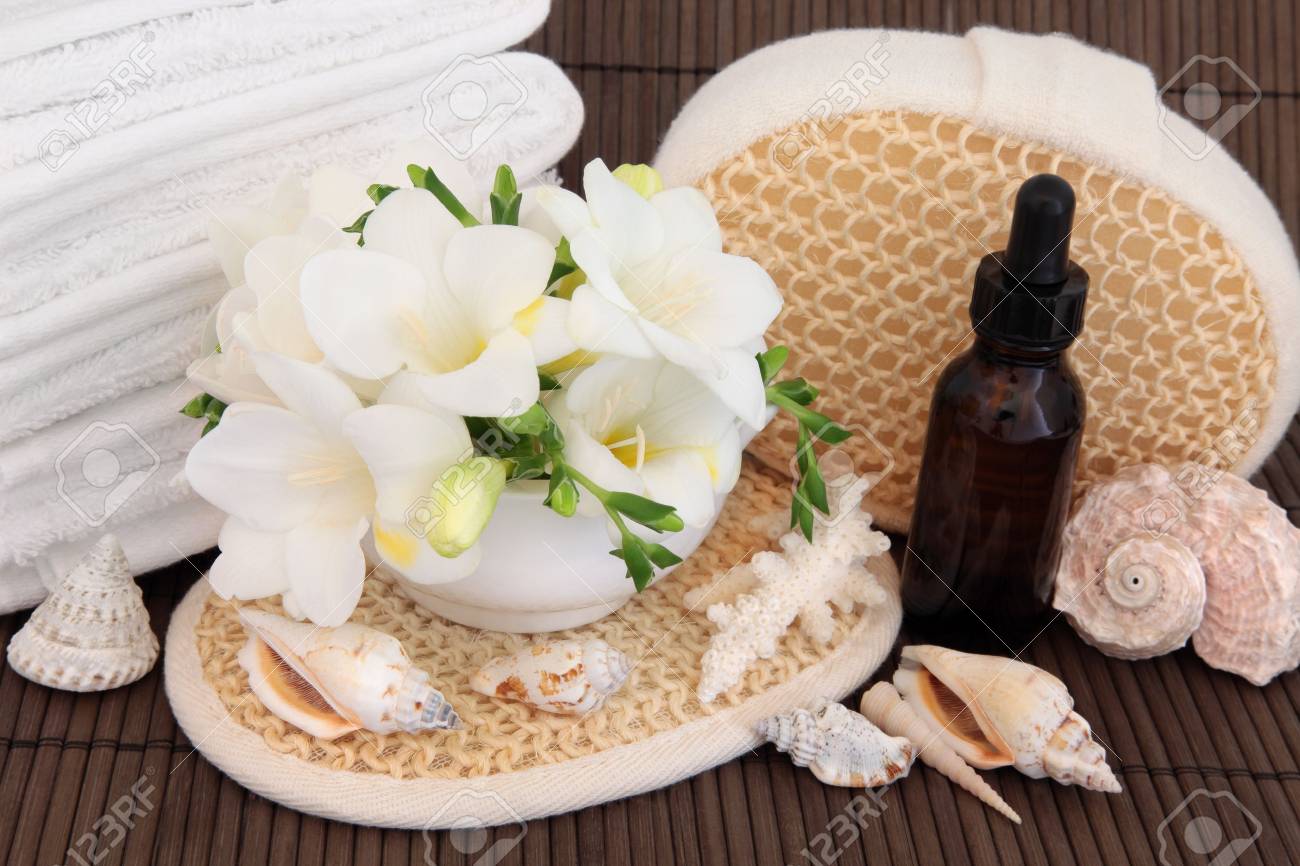 Aromatherapy Spa Treatment With Freesia Flower Blossom With Bathroom Stock Photo Picture And Royalty Free Image Image 19754121