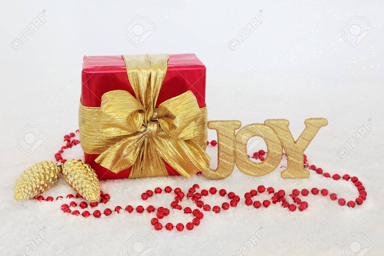 rennes et or paillettes En Bois Blanc Noël Boîte Avec Rouge Noël Scène