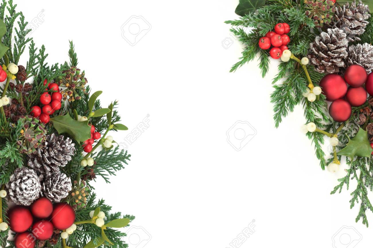 christmas decorative border with red bauble decorations holly ivy mistletoe cedar and - Mistletoe Christmas Decoration christmas decorative border with red bauble decorations holly ivy mistletoe cedar and - Mistletoe Christmas Decoration