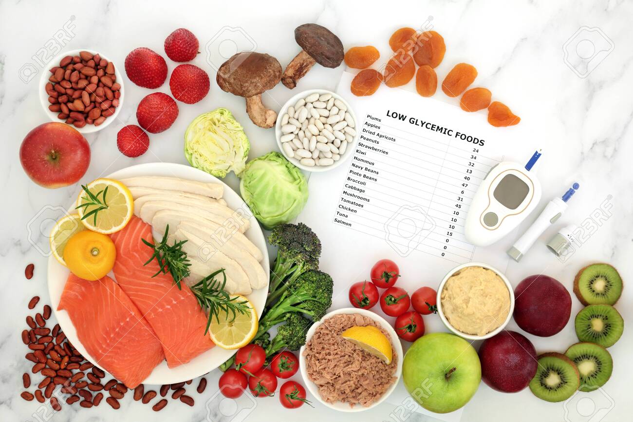 Low glycemic food for diabetics with blood sugar testing equipment & lancing device. Health foods below 55 on the GI index, high in vitamins, minerals, anthocyanins, antioxidants, smart carbs & omega 3 fatty acids. - 132167146 Low glycemic food for diabetics with blood sugar testing equipment & lancing device. Health foods below 55 on the GI index, high in vitamins, minerals, anthocyanins, antioxidants, smart carbs & omega 3 fatty acids. - 132167146