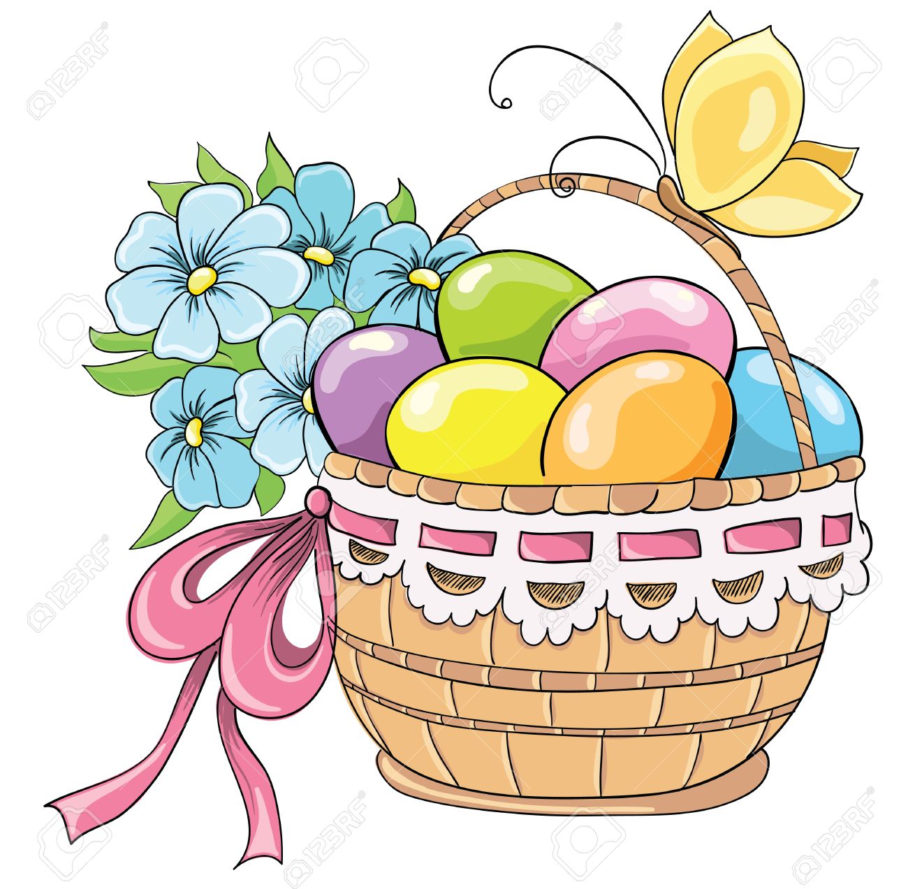 Easter Basket With Eggs And Bouquet Of Flowers Vector Hand Drawing Stock Vector 23468650 Easter Basket With Eggs And Bouquet Of Flowers Vector Hand Drawing Stock Vector 23468650
