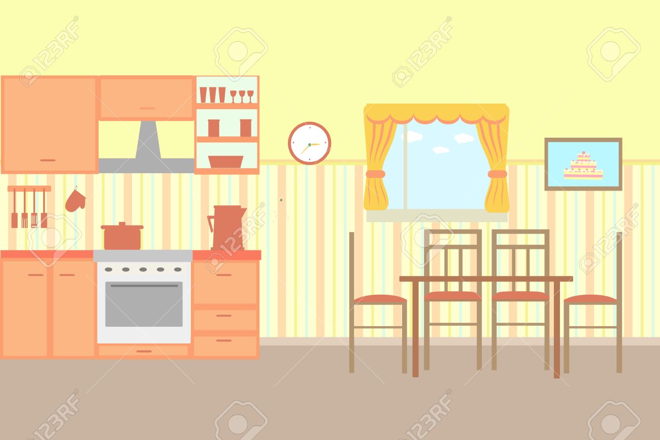 Ilustración De Dibujos Animados Cocina Con Muebles De Cocina ... Ilustración De Dibujos Animados Cocina Con Muebles De Cocina ...