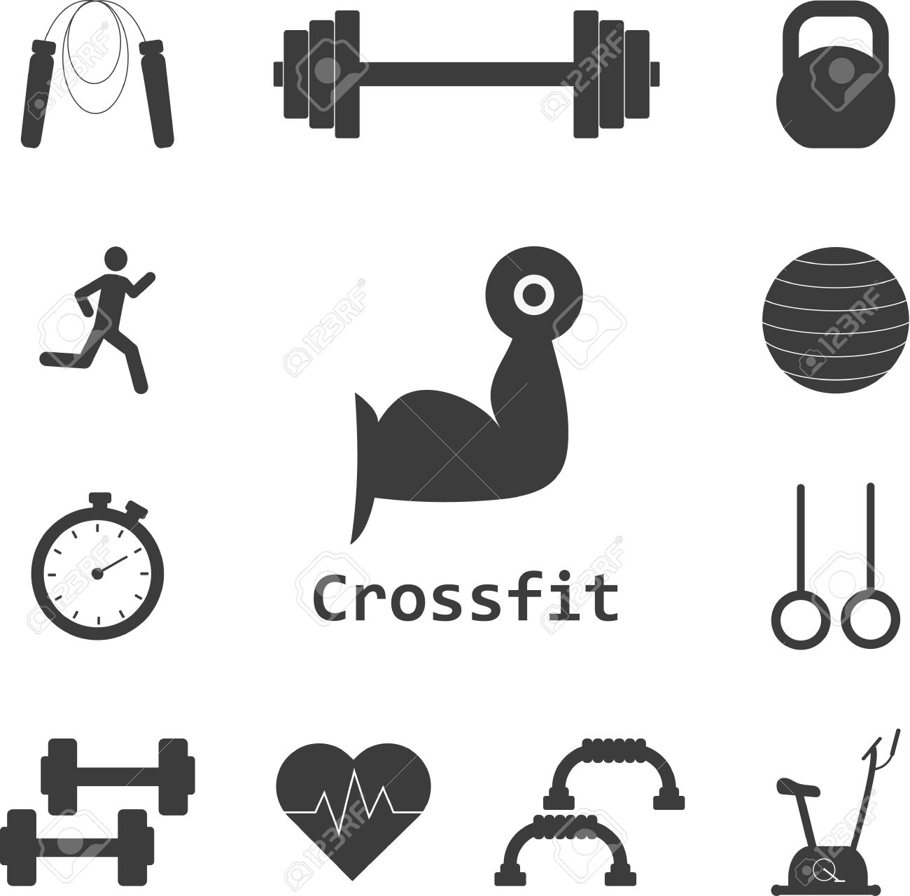 Crossfit アイコンのベクトルを設定します スポーツ フィットネス ジムのワークアウト Crossfit トレーニングのイラスト素材 ベクタ Image