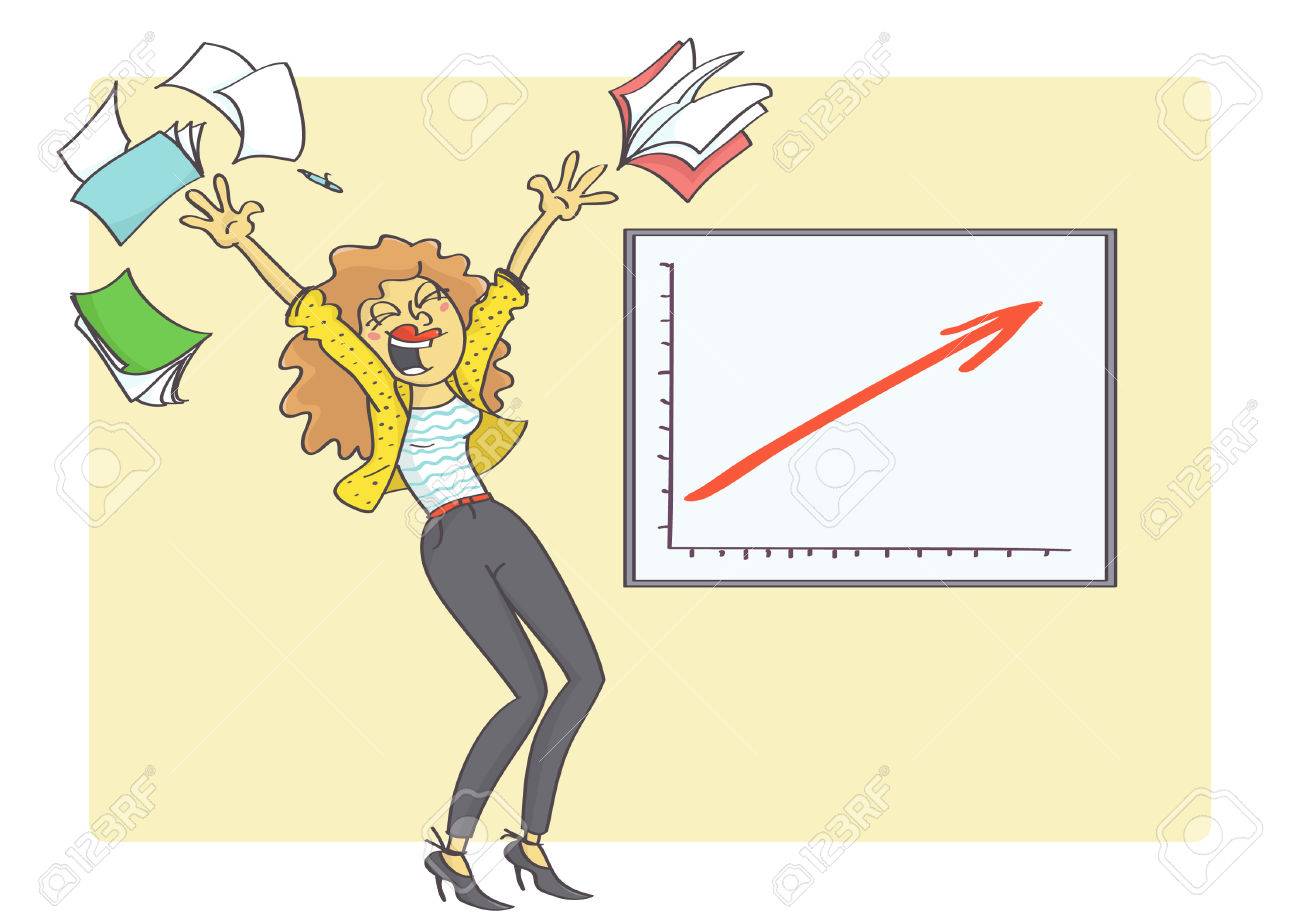 ilustración de dibujos animados de la mujer de negocios overjoyed