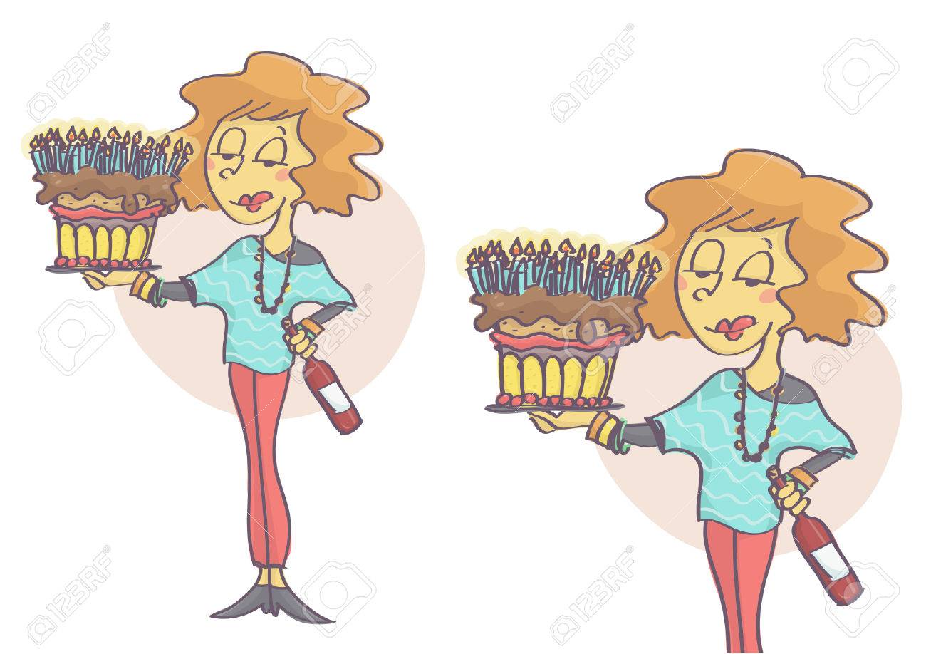 Femme Tenant Un Gateau D Anniversaire Avec Beaucoup De Bougies Et Bouteille De Vin Rouge Clip Art Libres De Droits Vecteurs Et Illustration Image Femme Tenant Un Gateau D Anniversaire Avec Beaucoup De Bougies Et Bouteille De Vin Rouge Clip Art Libres De Droits Vecteurs Et Illustration Image