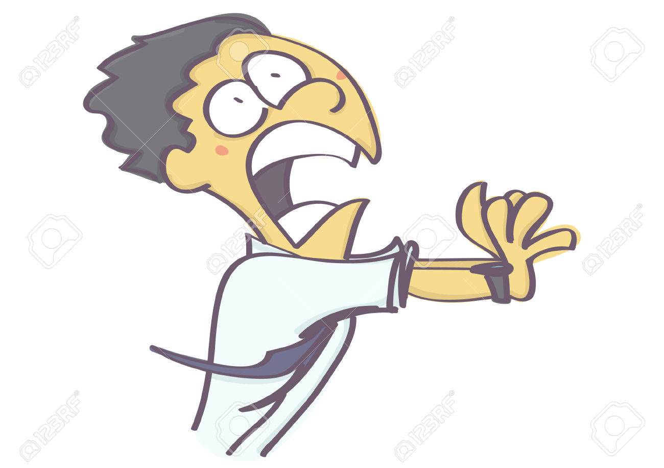 恐怖し パニック 白い背景で隔離の逃げる男の面白いベクトルの漫画のイラスト素材 ベクタ Image 84589307