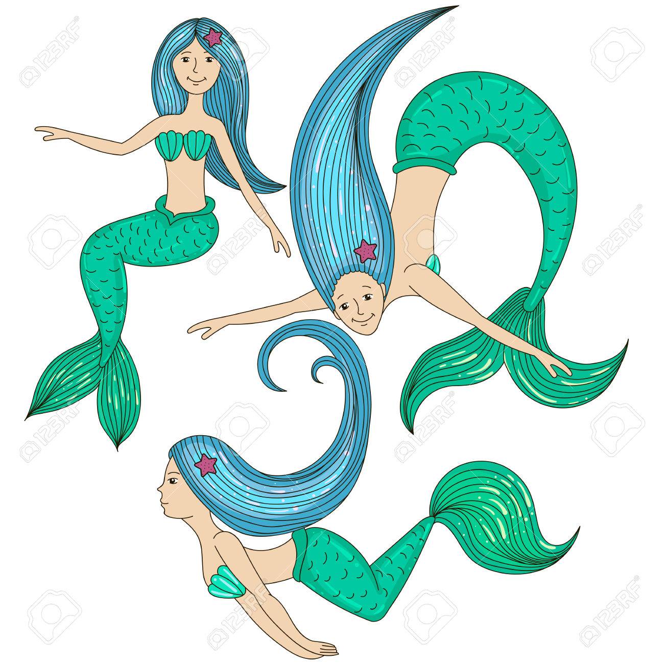 リトル マーメイドを設定します のイラスト素材 ベクタ Image 68581733