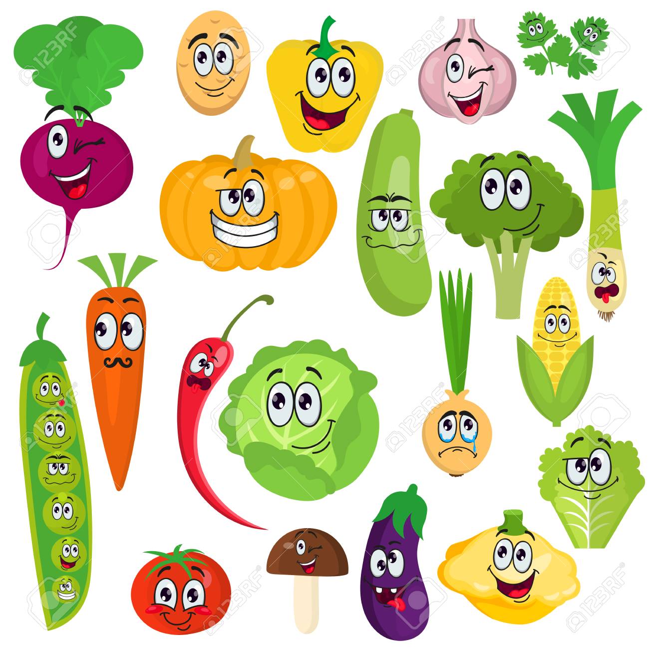 A Set Of Cute Cartoon Character Vegetables Royalty Free Cliparts Vectors And Stock Illustration Image