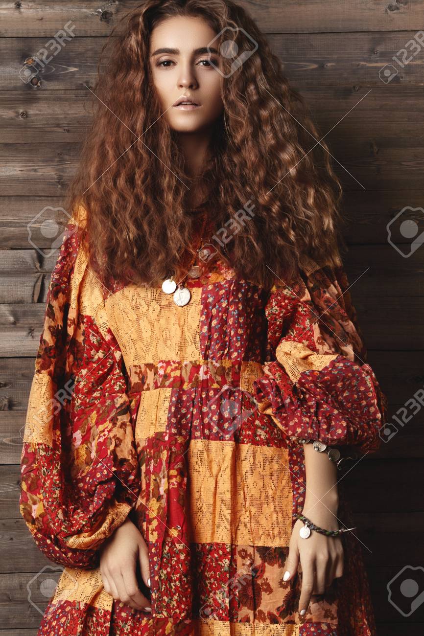 Brunette Girl With Long And Shiny Wavy Hair Beautiful Model