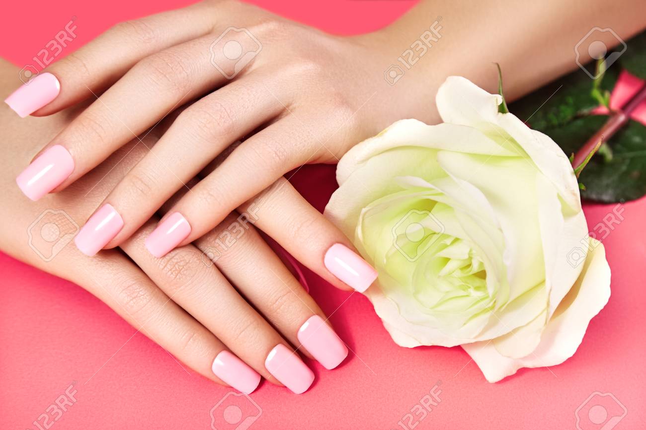 manicured nails with pink