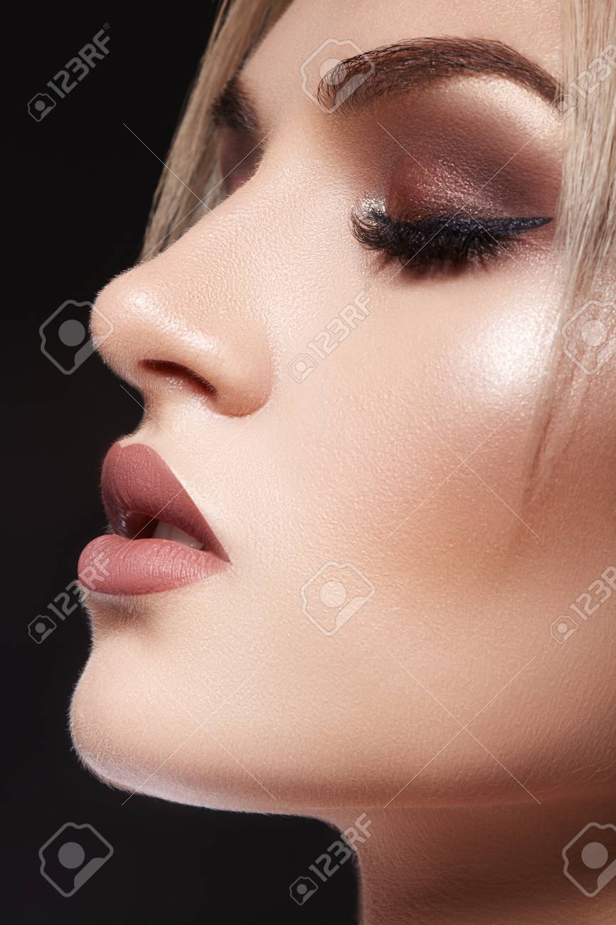 Closeup Portrait With Of Beautiful Woman Face Fashion Makeup Clean Shiny Skin Makeup And Cosmetic Beauty Style On Model Face Blond Hair Style Stock Photo Picture And Royalty Free Image Image 103511283