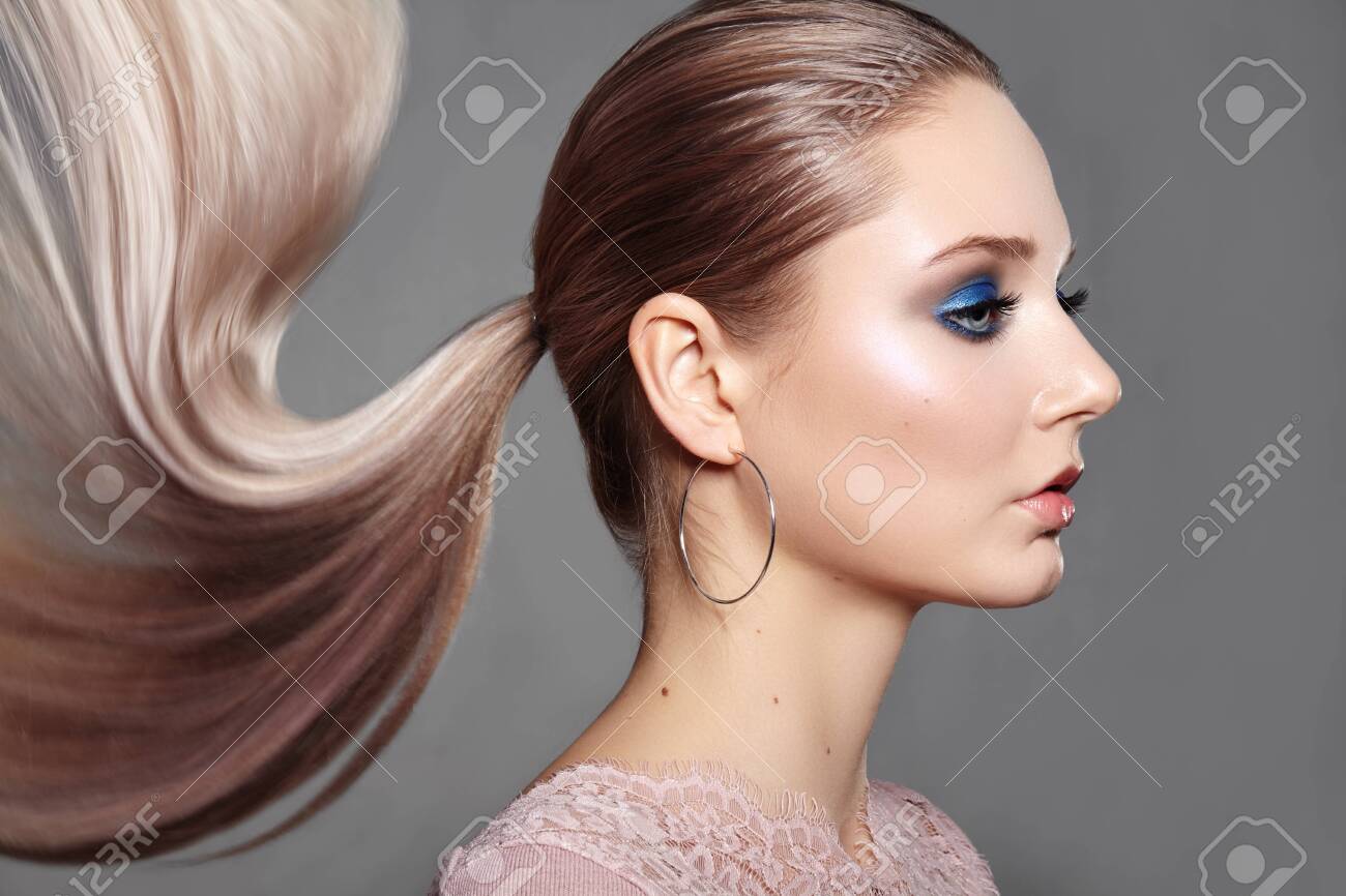 Beautiful Girl With Ponytail Hairstyle. Blond Shiny Straight Hair, Fashion Makeup On Model Face. Woman With Healthy Skin And Party Glitter Make-up Stock Photo, Picture And Royalty Free Image. Image 121699568. Beautiful Girl With Ponytail Hairstyle. Blond Shiny Straight Hair, Fashion Makeup On Model Face. Woman With Healthy Skin And Party Glitter Make-up Stock Photo, Picture And Royalty Free Image. Image 121699568.