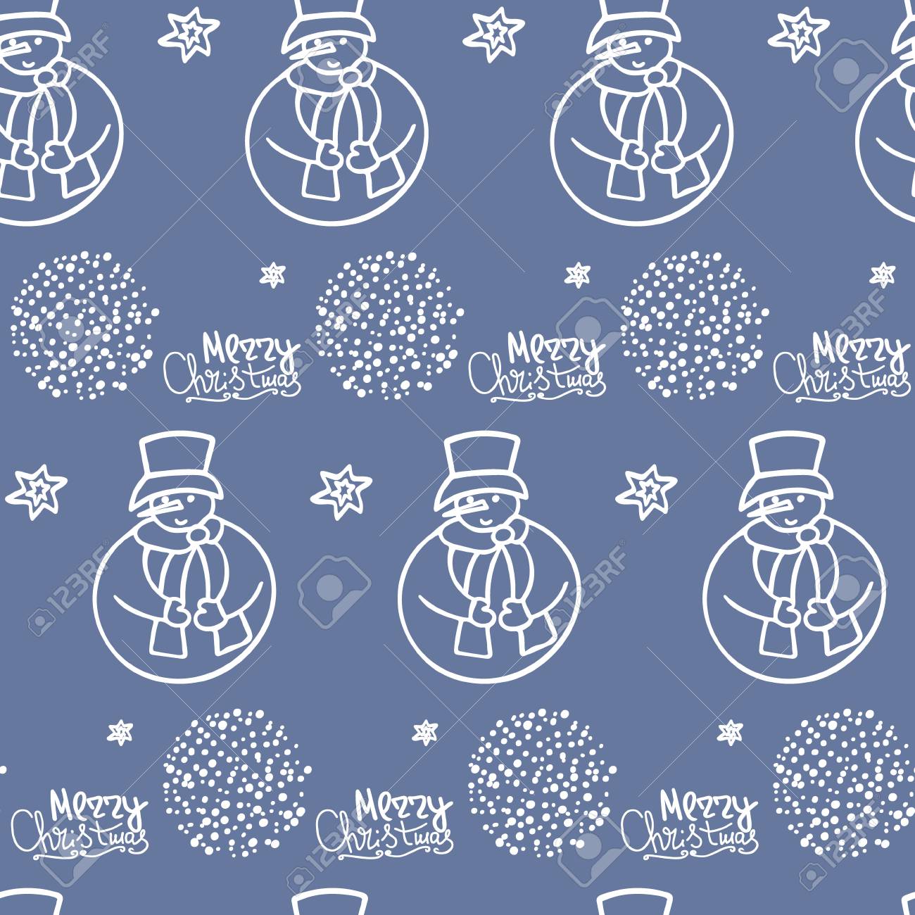 クリスマスの背景 雪だるまと星 包装紙 壁紙用イラスト 冬の挨拶 手書き書道です シームレス パターン のイラスト素材 ベクタ Image