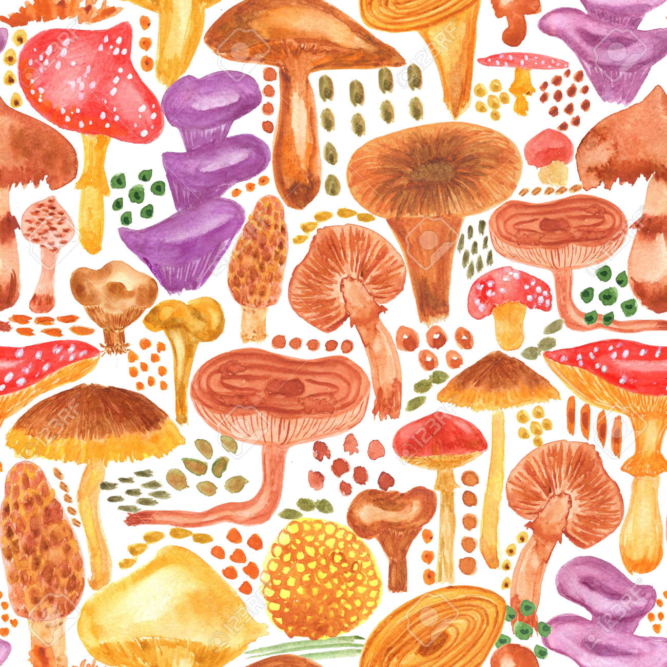 Colorful watercolor mushrooms seamless pattern. Hand Illustration for creating fabrics, wallpapers, gift wrapping paper, invitations, textile, scrapbooking. Isolated on white background. - 166064023 Colorful watercolor mushrooms seamless pattern. Hand Illustration for creating fabrics, wallpapers, gift wrapping paper, invitations, textile, scrapbooking. Isolated on white background. - 166064023