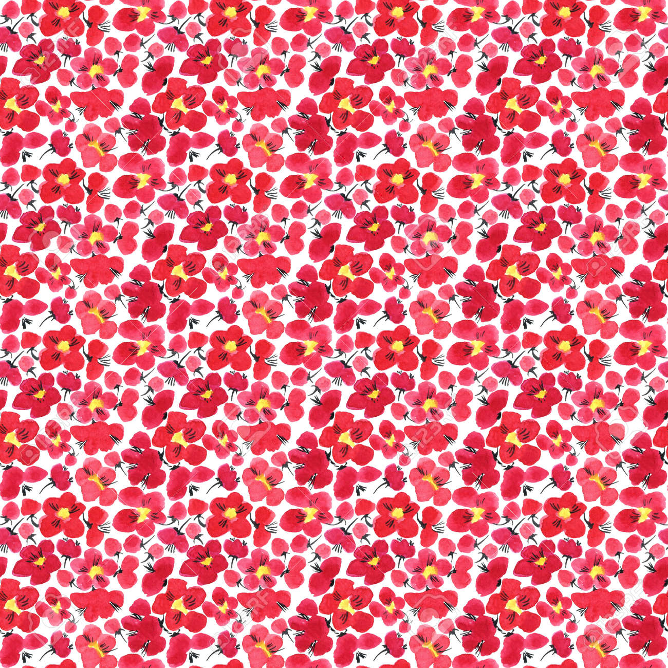 Seamless pattern of a sakura. Pink and red stylized flowers of plum mei and wild apricots. Watercolor and ink illustration in style sumi-e, u-sin. Oriental traditional painting. - 167408759 Seamless pattern of a sakura. Pink and red stylized flowers of plum mei and wild apricots. Watercolor and ink illustration in style sumi-e, u-sin. Oriental traditional painting. - 167408759