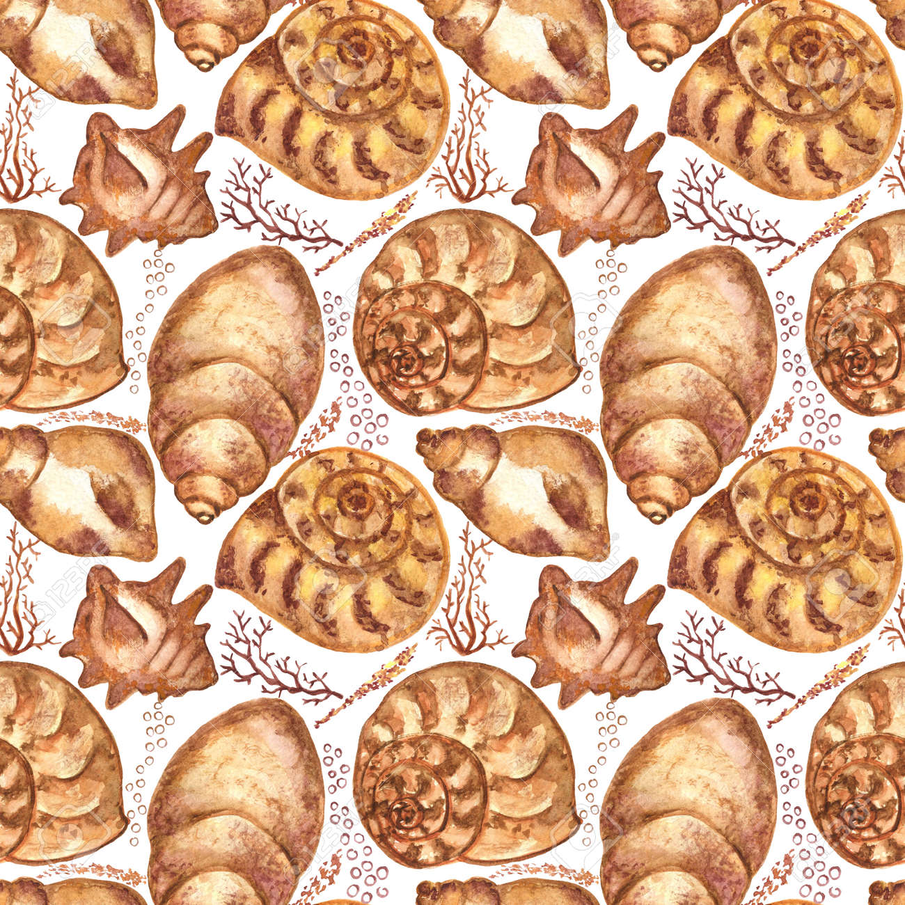 Marine background with seashells and corals. Watercolor seamless pattern. Perfect for creating fabrics, textile, decoupage, wallpapers, print, gift wrapping paper, invitations, textile. - 167408760 Marine background with seashells and corals. Watercolor seamless pattern. Perfect for creating fabrics, textile, decoupage, wallpapers, print, gift wrapping paper, invitations, textile. - 167408760