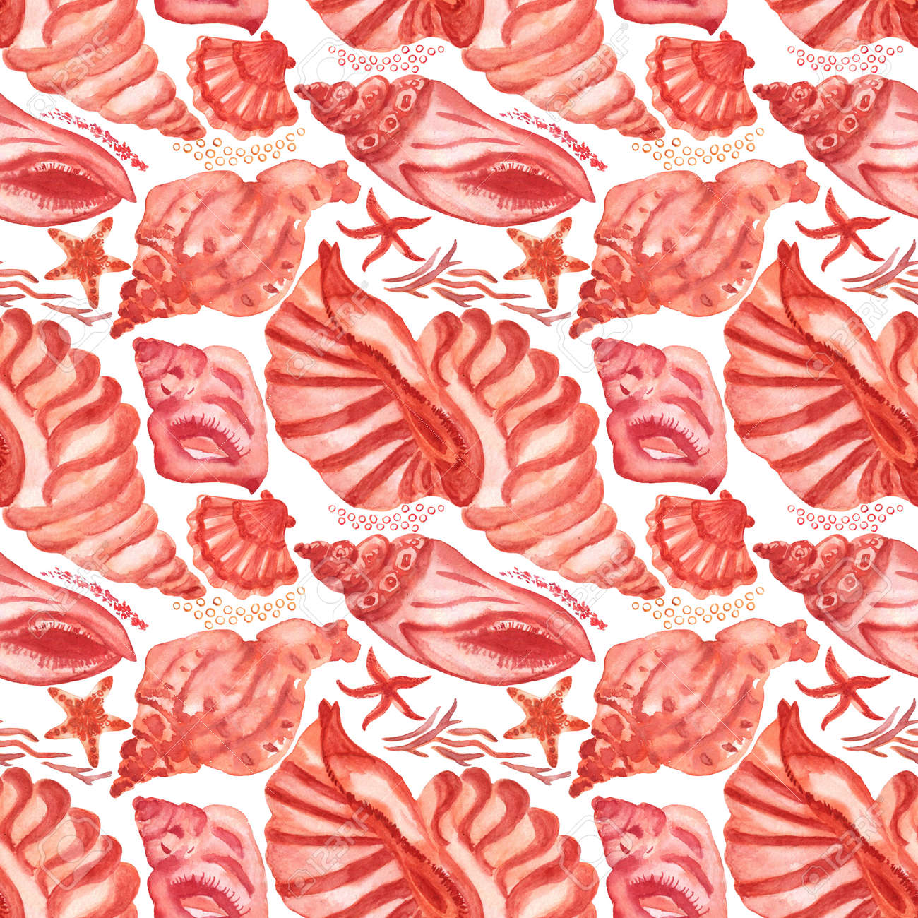 Marine background with seashells and corals. Watercolor seamless pattern. Perfect for creating fabrics, textile, decoupage, wallpapers. Isolated on white background. - 167408769 Marine background with seashells and corals. Watercolor seamless pattern. Perfect for creating fabrics, textile, decoupage, wallpapers. Isolated on white background. - 167408769
