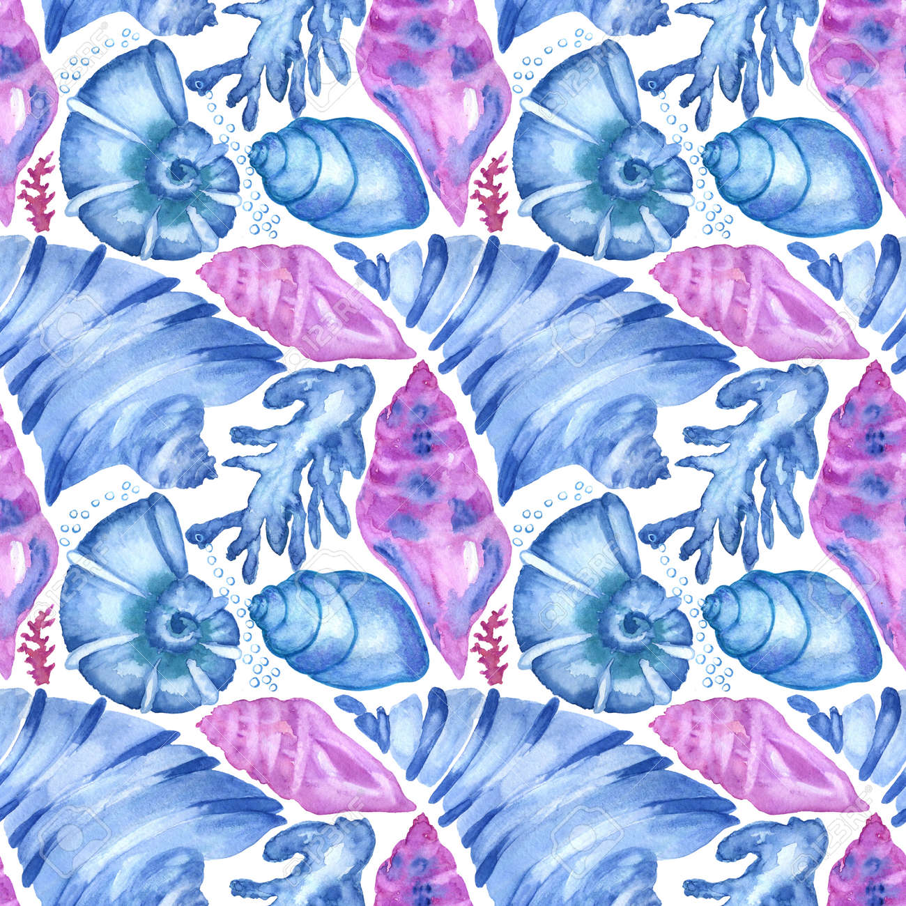 Marine background with seashells, starfishes and corals. Watercolor seamless pattern. Perfect for creating fabrics, textile, decoupage, wallpapers, print, gift wrapping paper, invitations, textile. - 167692113 Marine background with seashells, starfishes and corals. Watercolor seamless pattern. Perfect for creating fabrics, textile, decoupage, wallpapers, print, gift wrapping paper, invitations, textile. - 167692113