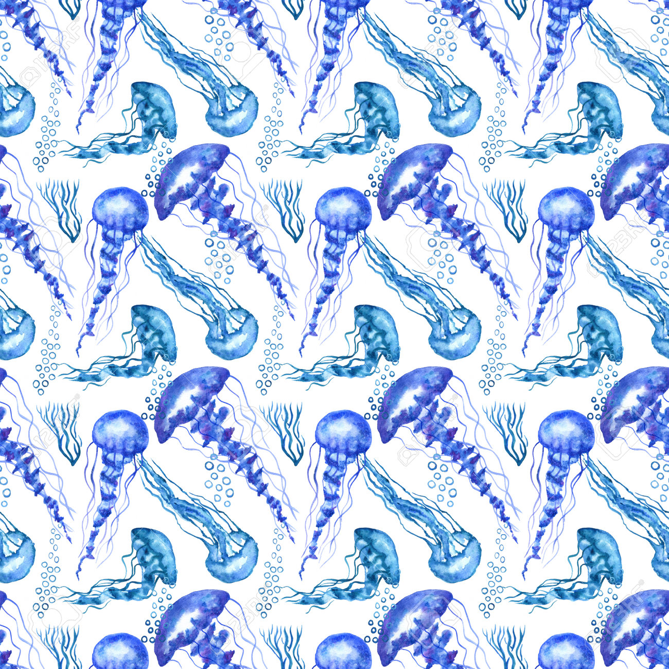 Seamless pattern of jellyfish. Colored watercolor illustration of medusa. Draw for tattoo design, creating fabrics, textile, decoupage, wallpapers, print, gift wrapping paper, invitations, textile. - 167692133 Seamless pattern of jellyfish. Colored watercolor illustration of medusa. Draw for tattoo design, creating fabrics, textile, decoupage, wallpapers, print, gift wrapping paper, invitations, textile. - 167692133