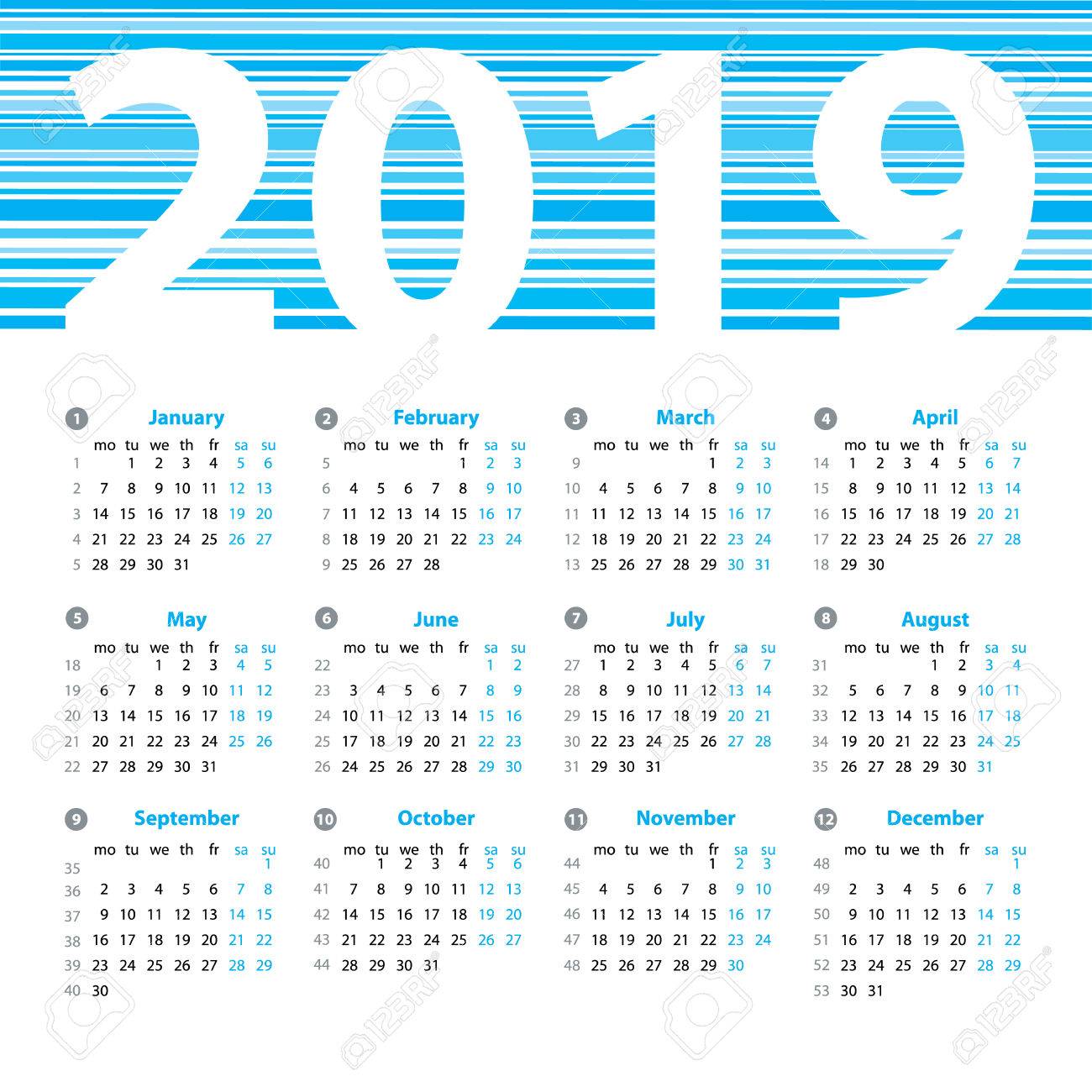 2019 Calendar With Week Numbers - FREE DOWNLOAD