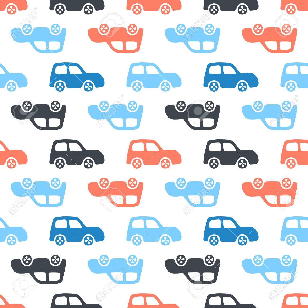 落書き車背景 ベクターのシームレスな赤ちゃん男の子パターン 壁紙 塗り Web ページの背景テクスチャです のイラスト素材 ベクタ Image