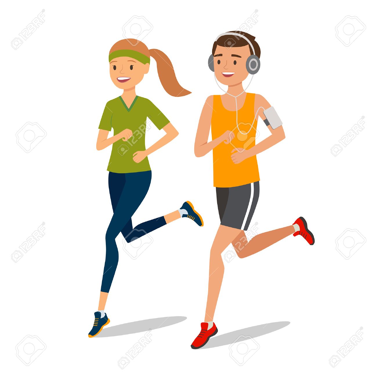 Urban Sports. Couple Running Or Jogging For Fitness. Jogger Listening To  Training Music On Smartphone. Vector Illustration Royalty Free SVG, Cliparts,  Vectors, and Stock Illustration. Image 63128400., image size:1300x1300