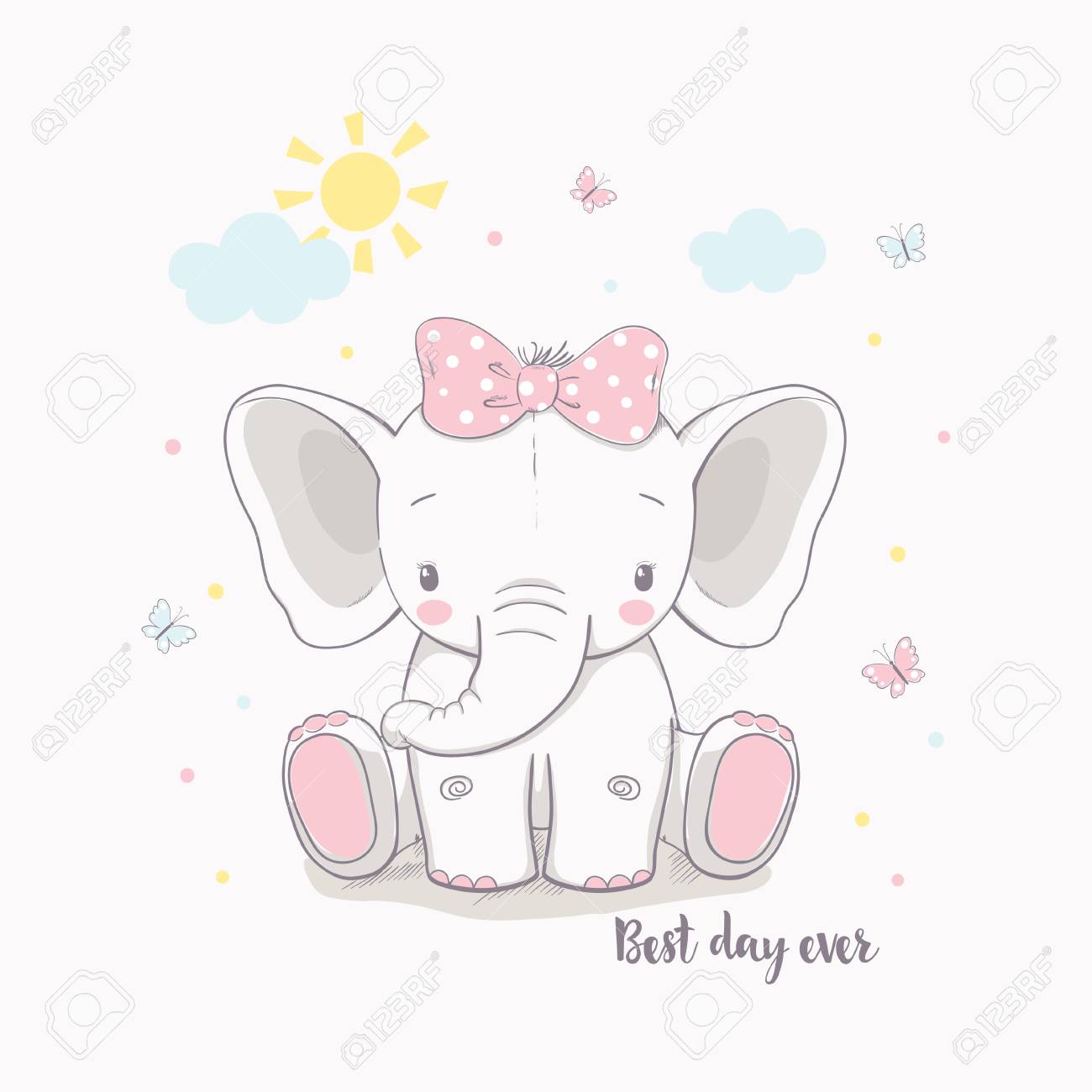 Little elephant girl. Vector illustration for kids. Use for print design, surface design, fashion kids wear, baby shower - 97386640 Little elephant girl. Vector illustration for kids. Use for print design, surface design, fashion kids wear, baby shower - 97386640