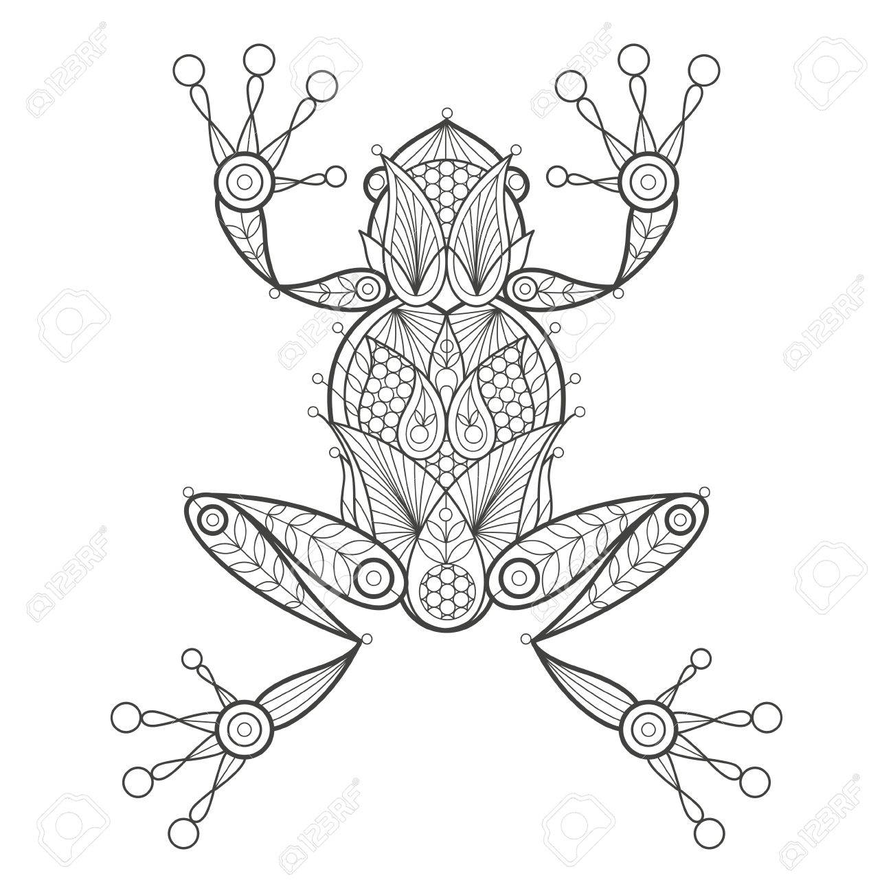 Vector illustration decorative frog on white background. Fashion trend of adult coloration. Amphibian frog vector with elements oriental motif Turkish cucumber. Black and white. Modern vector design. - 55005983 Vector illustration decorative frog on white background. Fashion trend of adult coloration. Amphibian frog vector with elements oriental motif Turkish cucumber. Black and white. Modern vector design. - 55005983