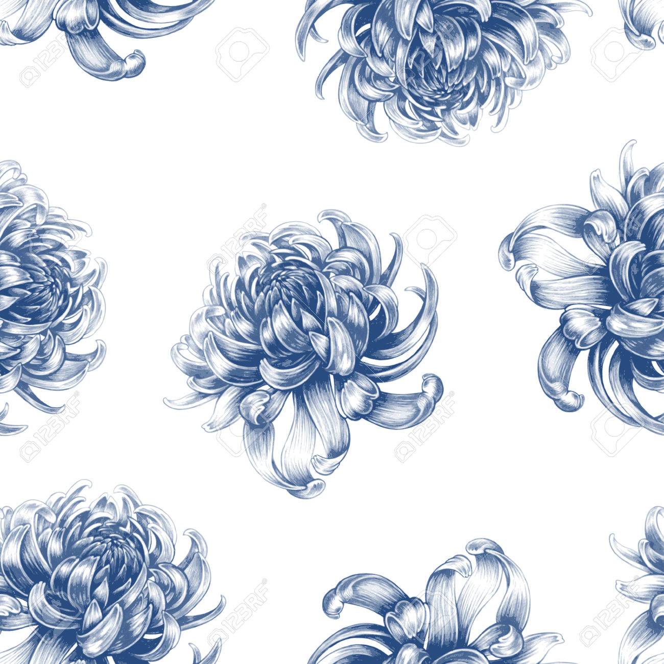 ベクターのシームレスな背景 菊の花 デザイン布 織物 紙 壁紙 インターネット ヴィンテージ 花の飾り 黒と白 のイラスト素材 ベクタ Image