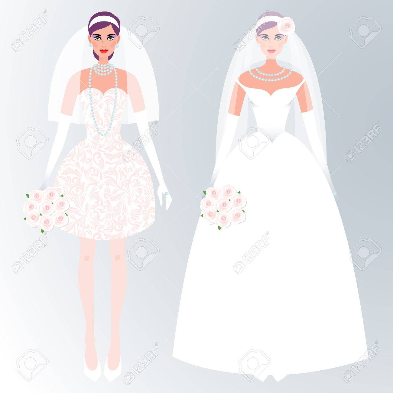 Adorable model girl in wedding dress posing. Vector illustration in flat  style 14493778 Vector Art at Vecteezy