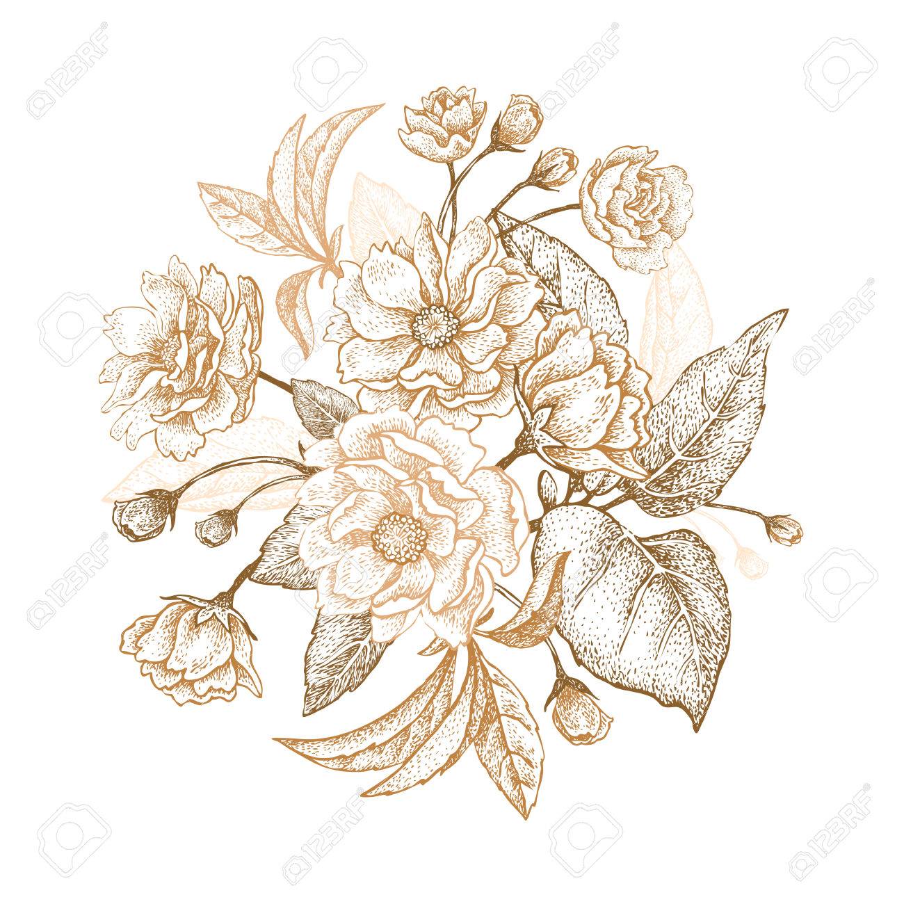 Vacances Carte De Luxe Pour Des Invitations Des Salutations Dessin à La Main Prune Chinoise Les Branches Avec Des Feuilles Et Des Fleurs Sur Un