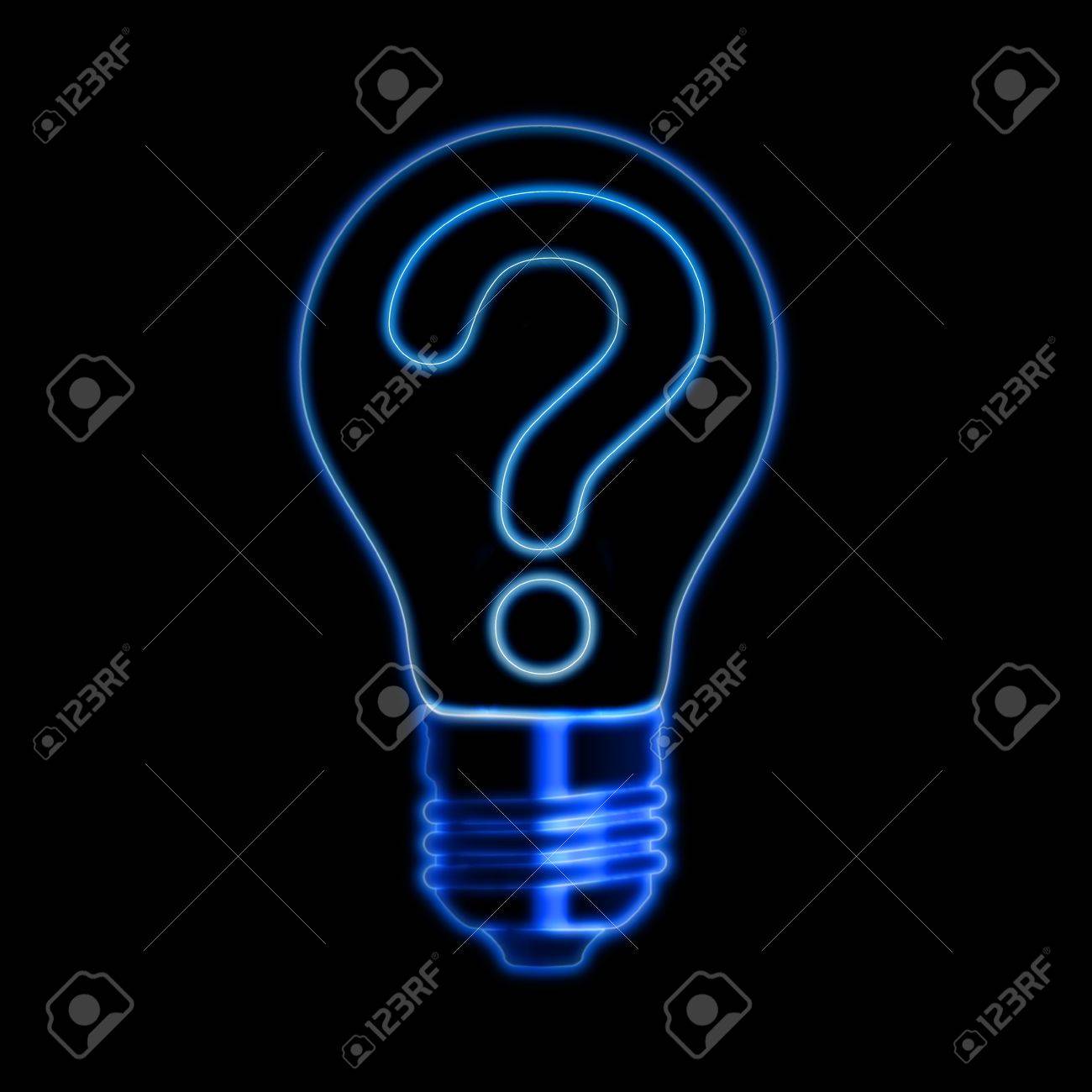 青いネオン電球質問記号 の写真素材 画像素材 Image