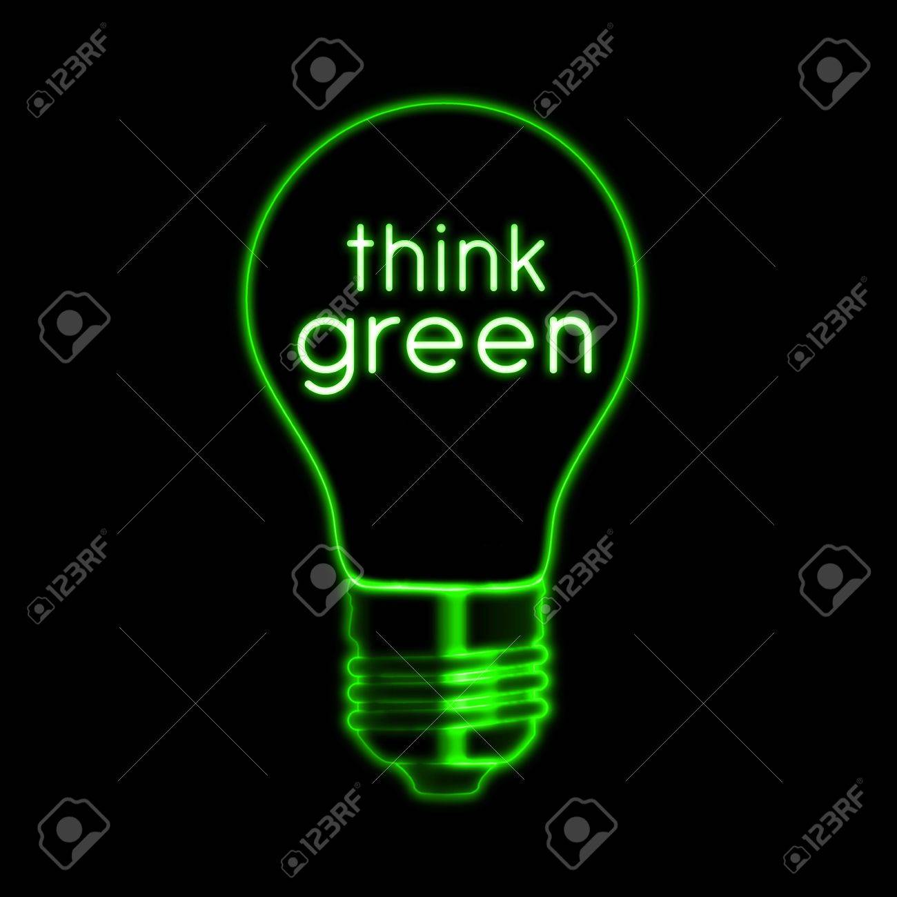 電球ネオン電球とテキストの緑のイラストだと思う の写真素材 画像素材 Image