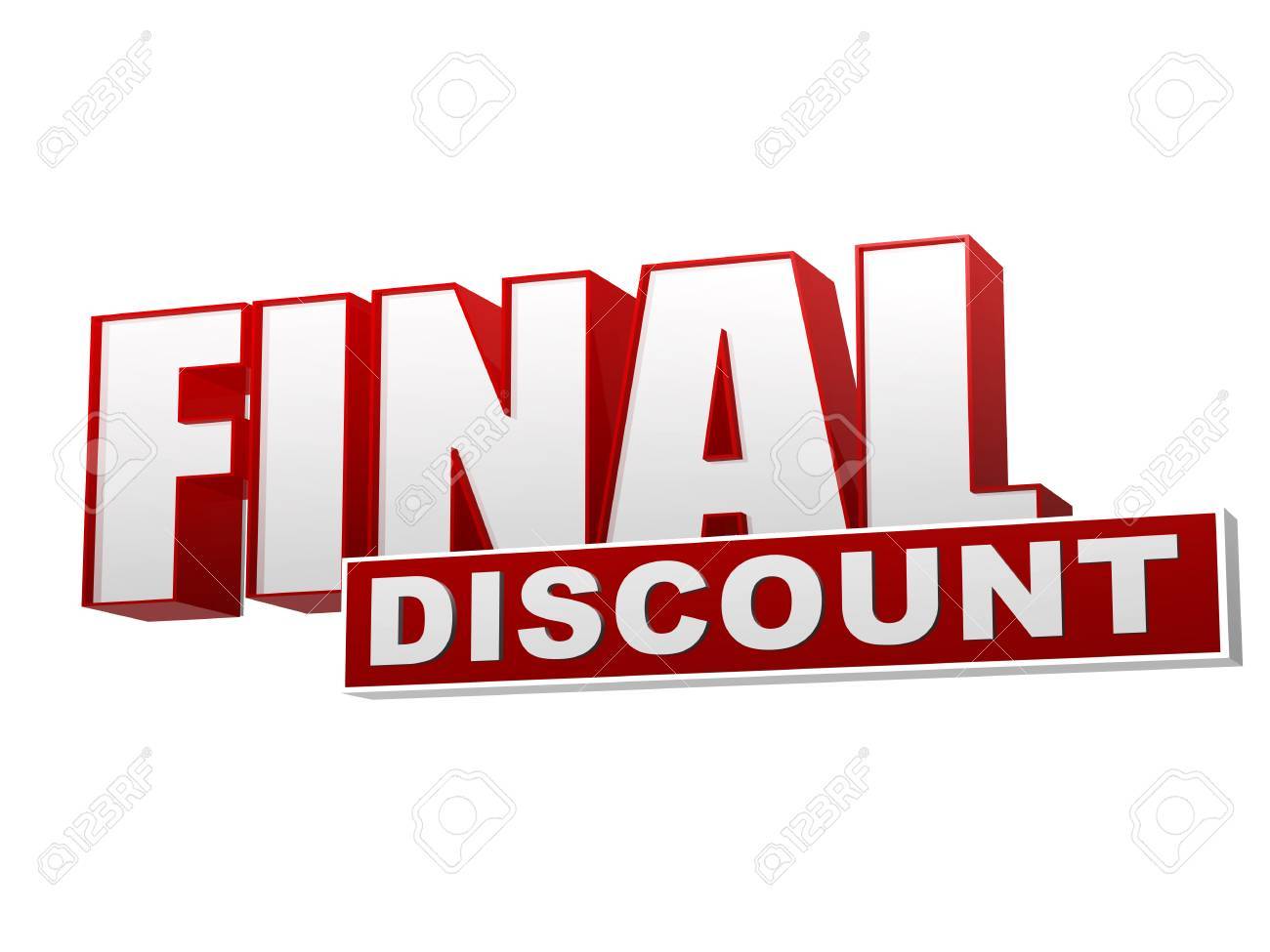 text final discount 3d red white banner letters and block banner letters