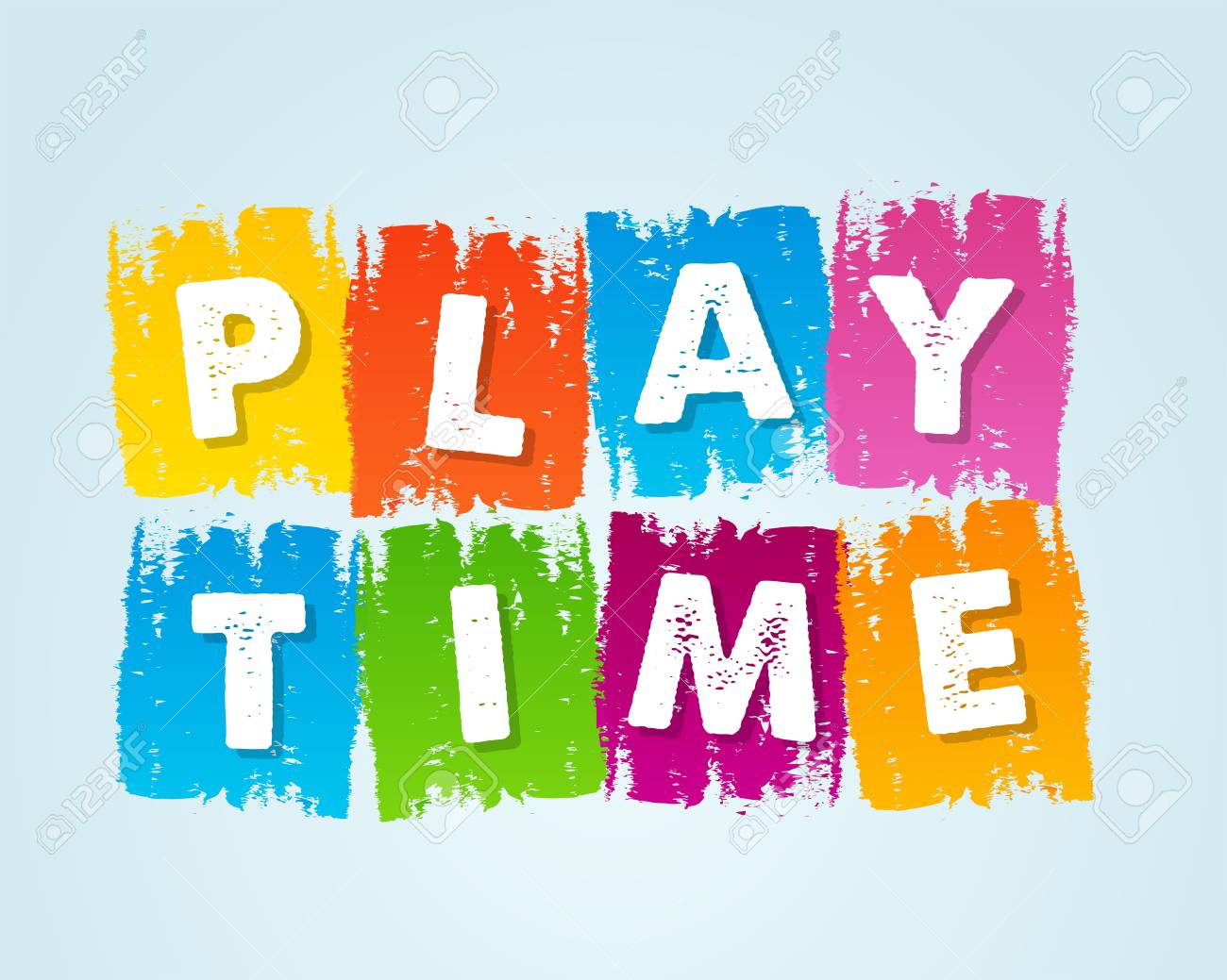 Playtime Text In Motley Colored Flat Design Tablets Drawn - 