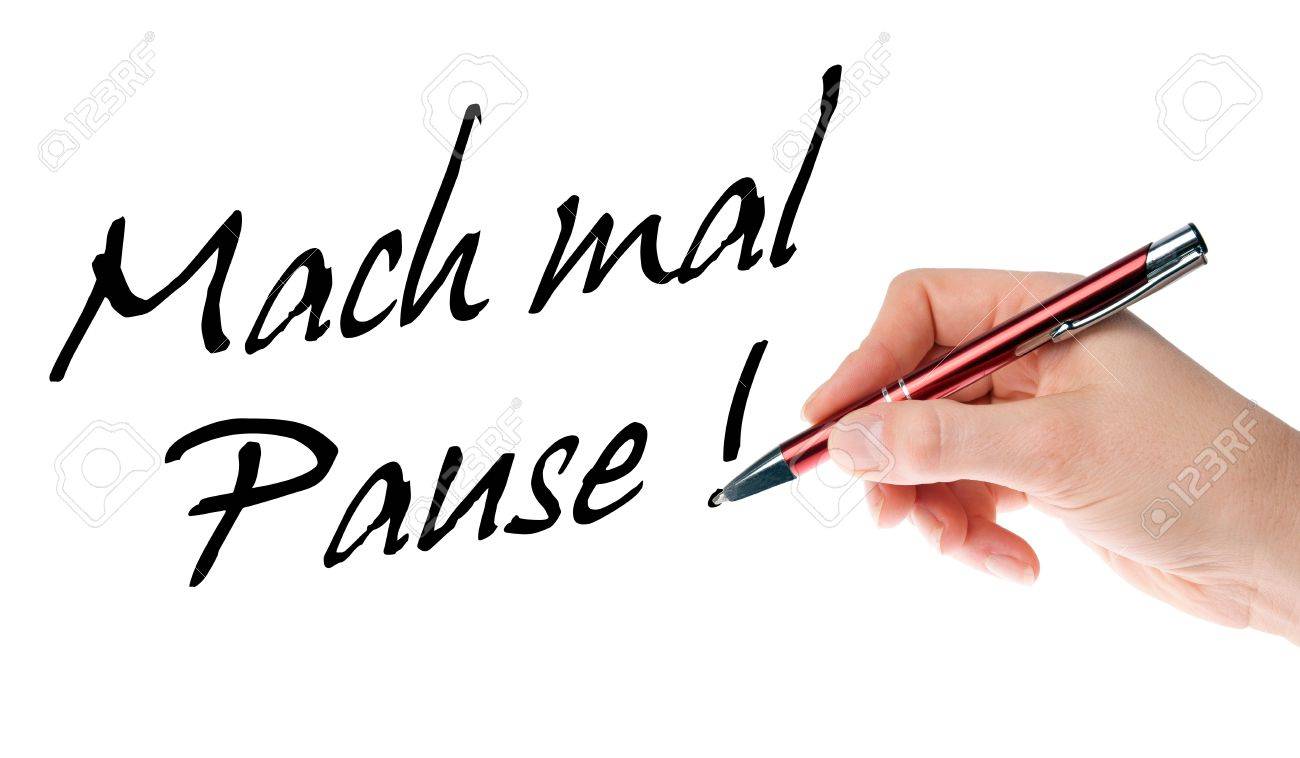 ペンを持つ手は ドイツ語の単語は 休憩を取る書き込みます の写真素材 画像素材 Image